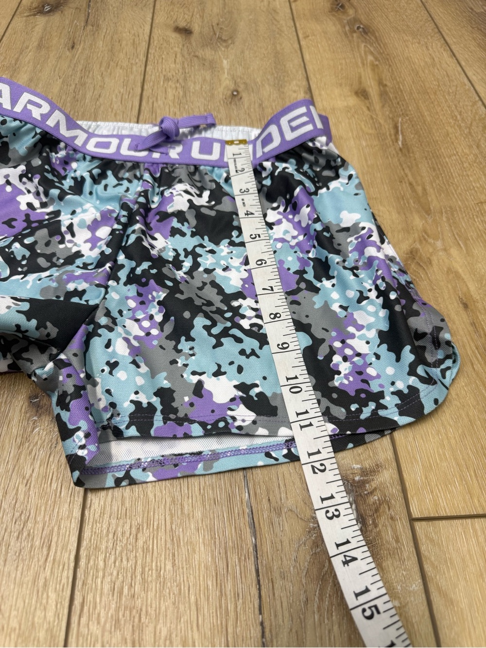 Under Armour Purple, Teal & Black Camo + Black Athletic Shorts 2 Pair Girls L - Picture 5 of 10